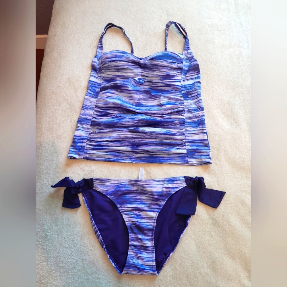 Tankini Set - Size Small - Athletic Blue Stripes New Blue /  White